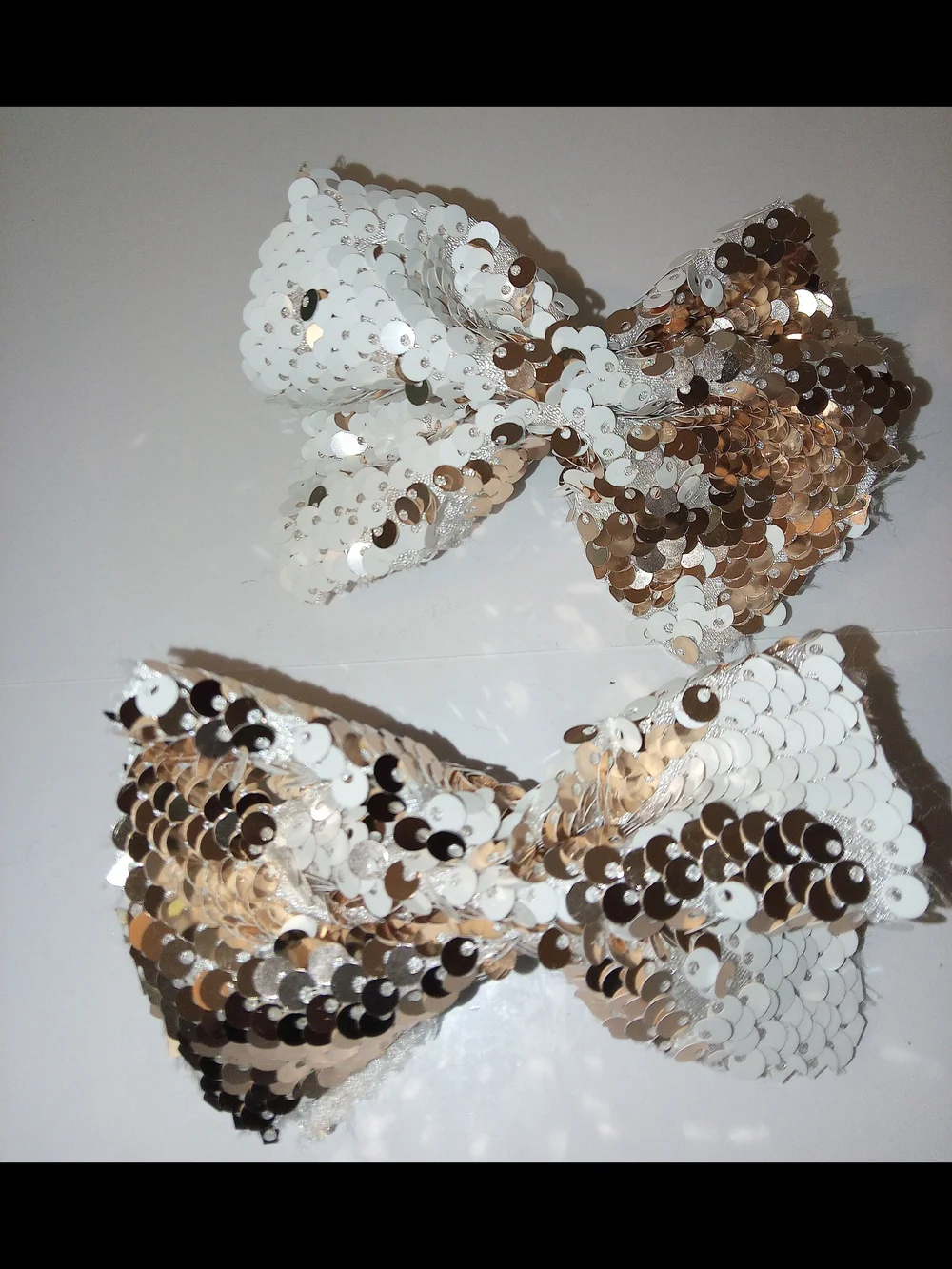 Sequin Bow Hair Clips in White and Gold - Women Accessories